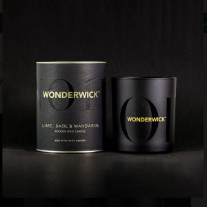 Wonderwick lime, basil and mandarin candle from the country candle company long lasting soy wax candle with a ooden wick to creat a comforting crackle