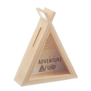 Adventure fund teepee shaped wooden money box