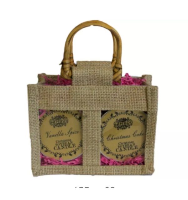 Bamboo handle jute gift bag- natural