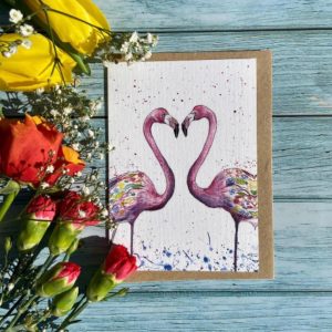 Bird themed art print eco friendly cards- flamingo