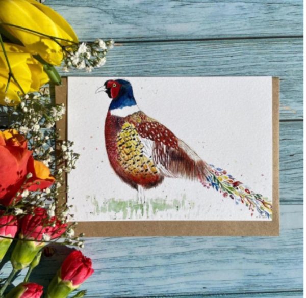 pheasant art print eco friendly card
