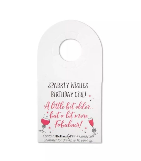 Birthday girl alcohol and non-alcohol drink shimmer bottle neck gift tag- pink