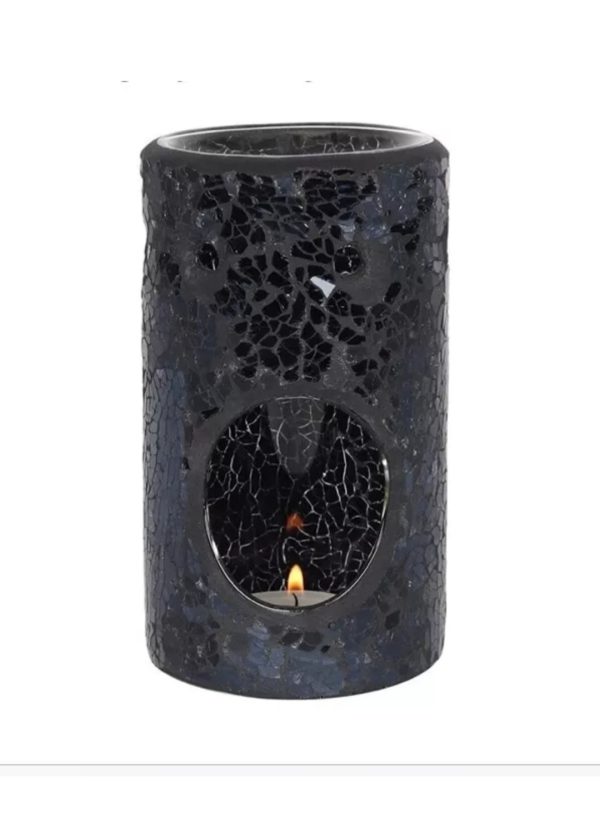 Black crackle effect pillar oil burner