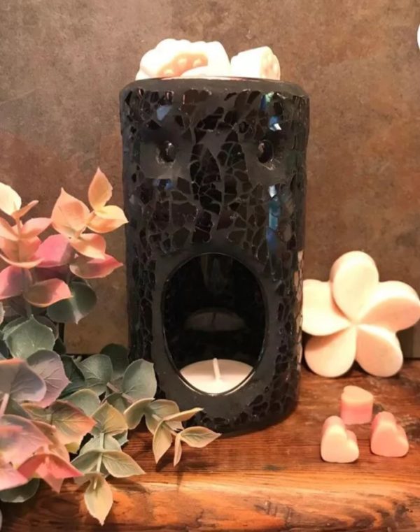 Black crackle effect pillar oil burner