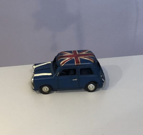 blue classic mini car replica