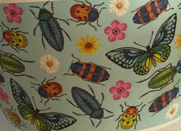 Large bamboo bowl from Sass and Belle with a bugs and butterflies themed decoration. Pretty summer flowers, butterflies, ladybirds and beetles decoration.