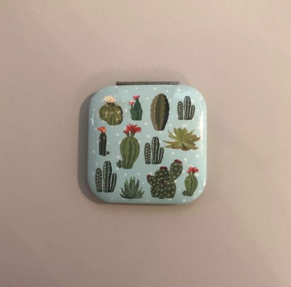 Cactus compact handbag mirror- blue poka dot