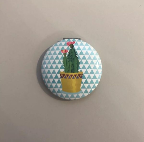 Cactus compact handbag mirror- blue triangle