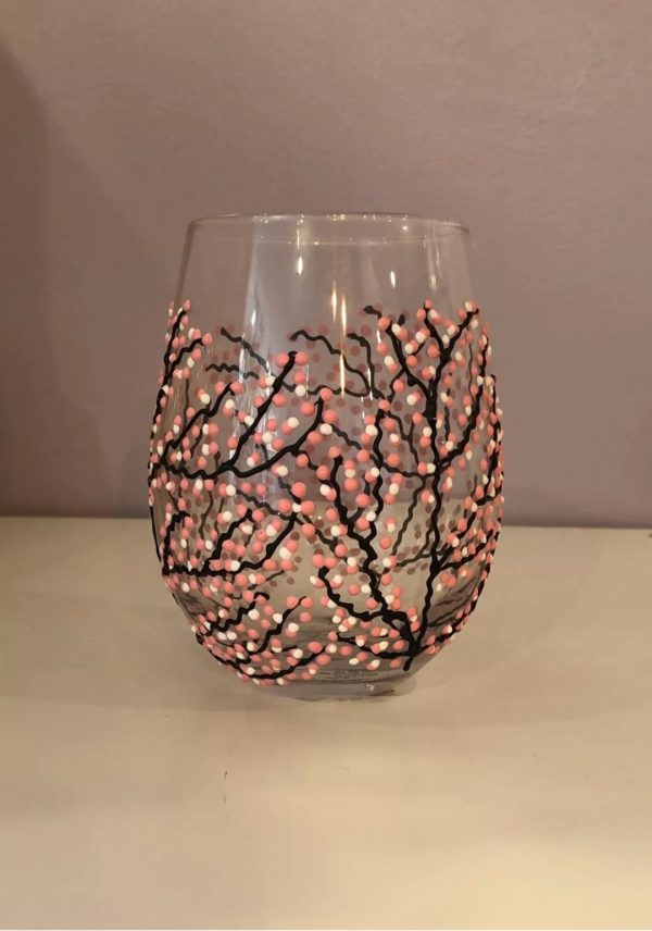 Cherry blossom stemless wine glass tumbler