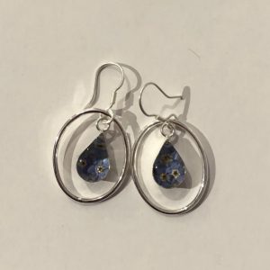 Forget Me Not real flower Teardrop Earrings with Silver Surround