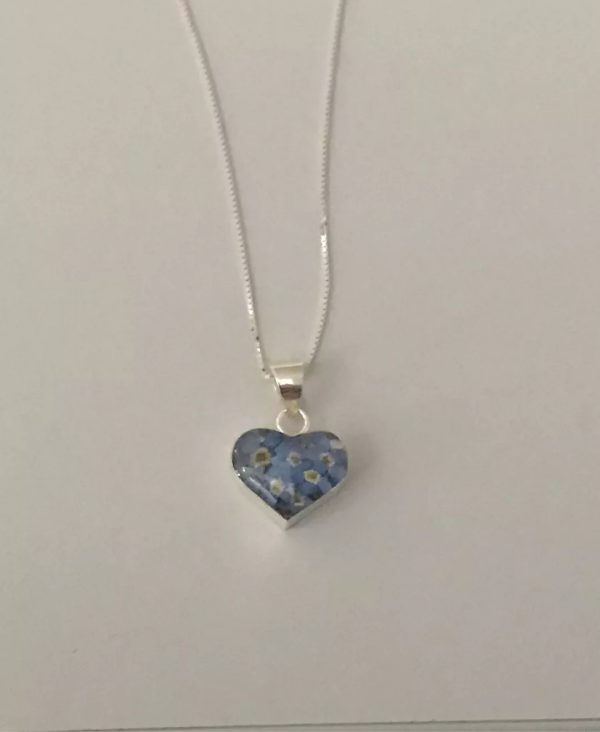 Forget me not real flower silver heart pendant necklace