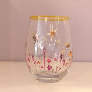 Garden and bee stemless wine glass or tumbler