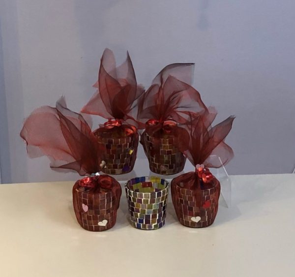 mosaic glass tea light holder gift wrapped in organza