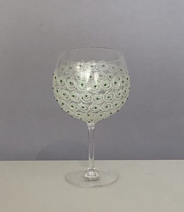 Green swirl hand decorated gin glass