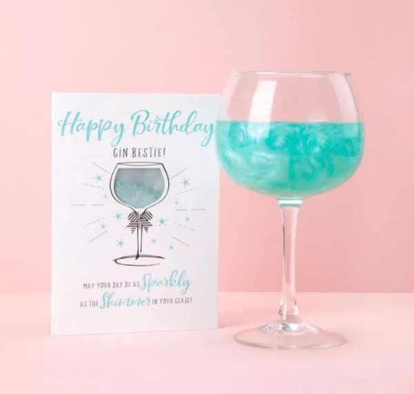 Happy birthday! Gin bestie drink shimmer birthday card