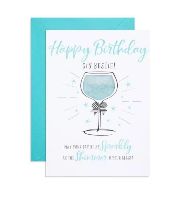 Happy birthday! Gin bestie drink shimmer birthday card