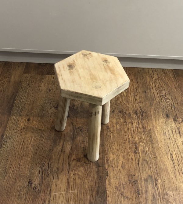 Hexagonal white wash stool