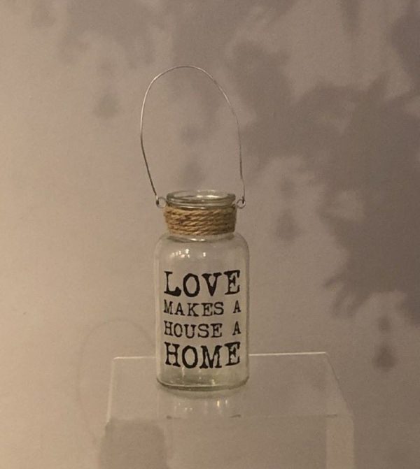 love makes a house a home glass lantern