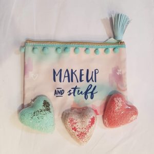 Make up bag and bath bomb gift set