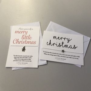 Merry Christmas cards with silver charm bracelet attached