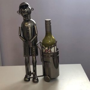 Quirky metal bottle holder in a golf player design.