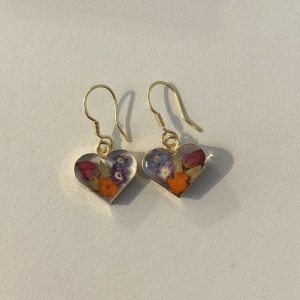 Mixed flower gold heart earrings