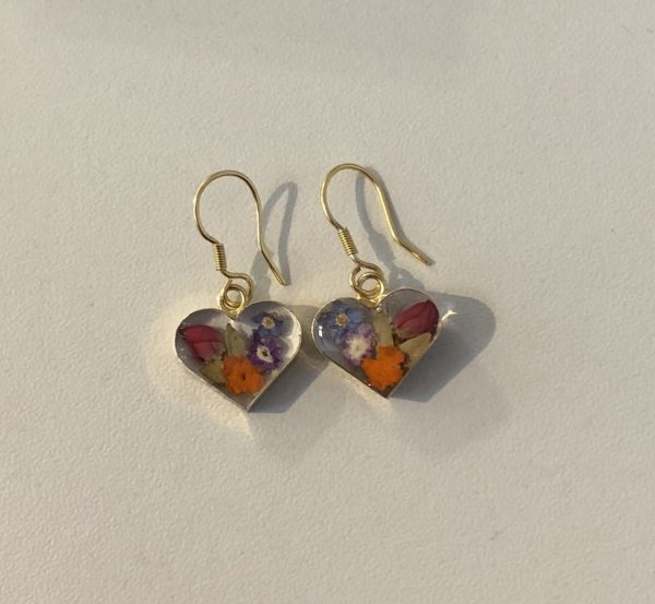 Mixed flower gold heart earrings