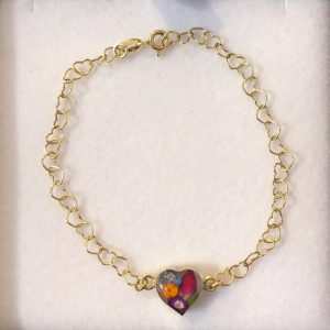 Mixed flower real flower gold heart link bracelet