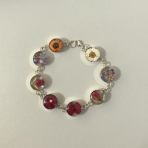 Mixed real flower silver bracelet