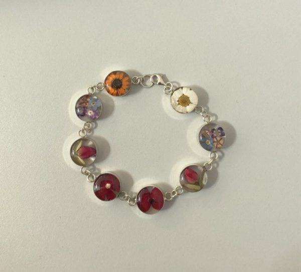 Mixed real flower silver bracelet