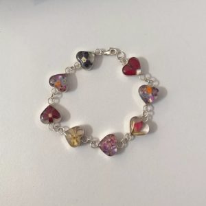 Mixed real flower silver heart bracelet