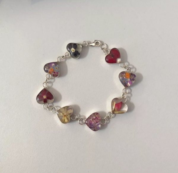 Mixed real flower silver heart bracelet