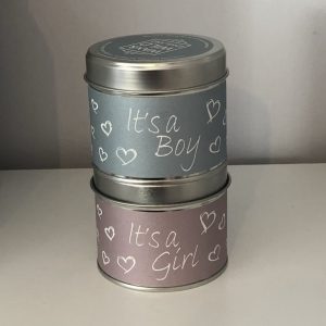 New baby scented candle tin