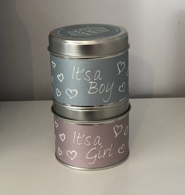 New baby scented candle tin