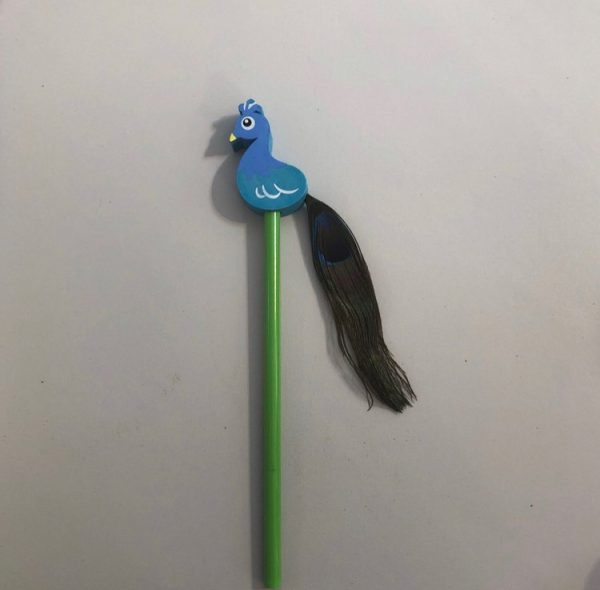 Pencil with peacock rubber topper