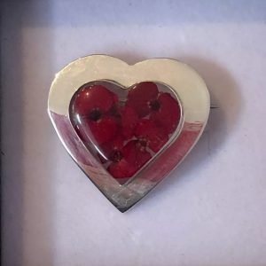 Poppy silver heart brooch