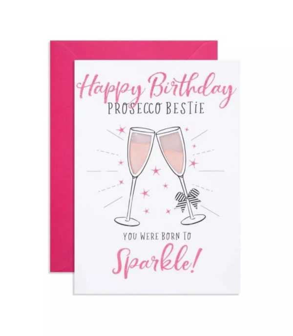 Happy birthday! Prosecco bestie alcohol and non-alcohol drink shimmer birthday card