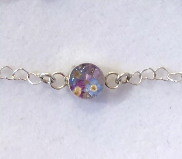 Purple flower heart link bracelet