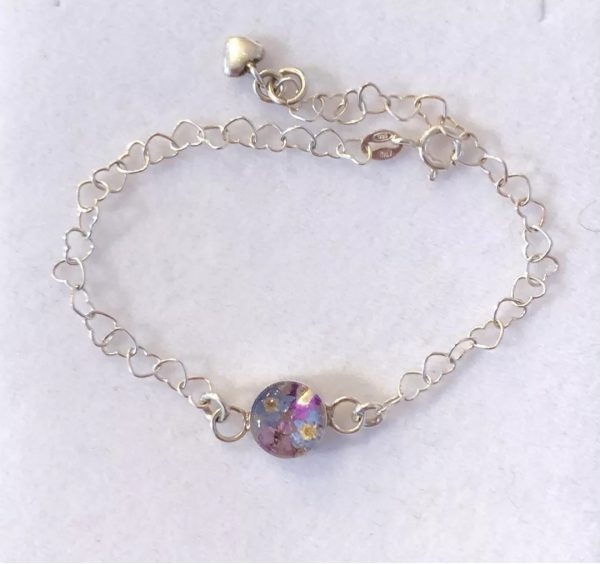 Purple flower heart link bracelet