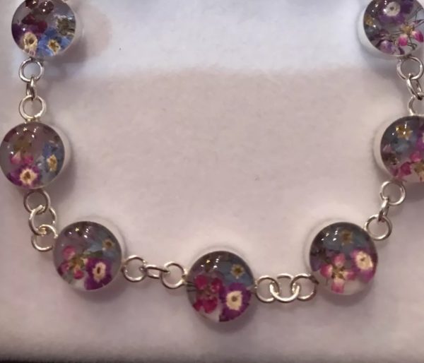Purple flower real flower silver bracelet