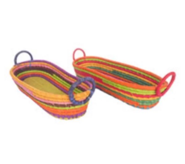 Rainbow raffia bread basket