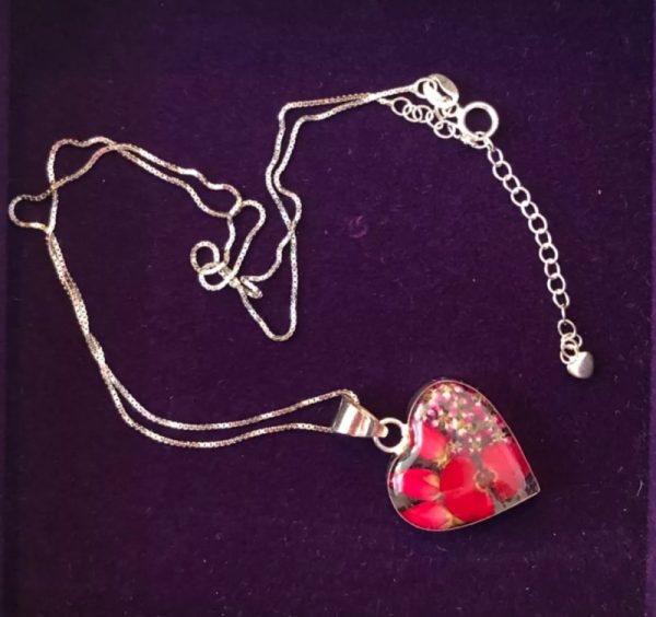 Real mixed flower silver heart necklace