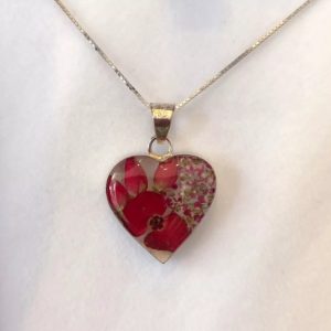 Real mixed flower silver heart necklace
