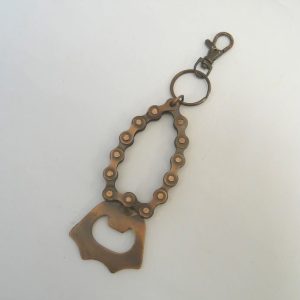 Beer bottle opener made from recycled bike chains