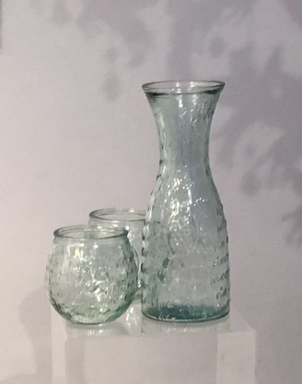 Recycled Glass Carafe With Two Tumblers