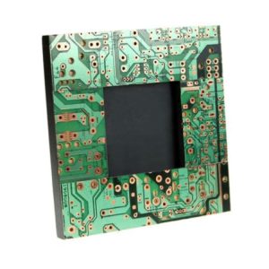 quirky wooden photo frame made from recycled circuit board
