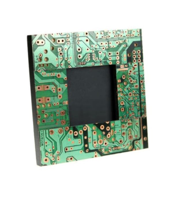 quirky wooden photo frame made from recycled circuit board