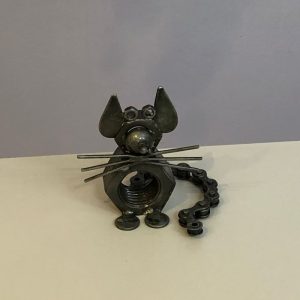 Cute mouse sculpture made from a recycled nut and metal
