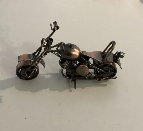 Recycled metal motorbike ornament