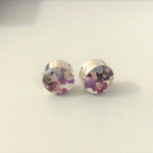 Silver Real Flower tiny purple flower Stud Earrings